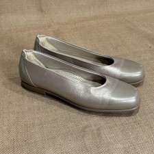 SAS Coco Shoes Womens 8 Narrow Gold Leather Slip On Flats Patent Toe USA