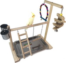 Parrot Playground Bird Play Stand Play Gym W/ Feeder Cups,Swings Ladder