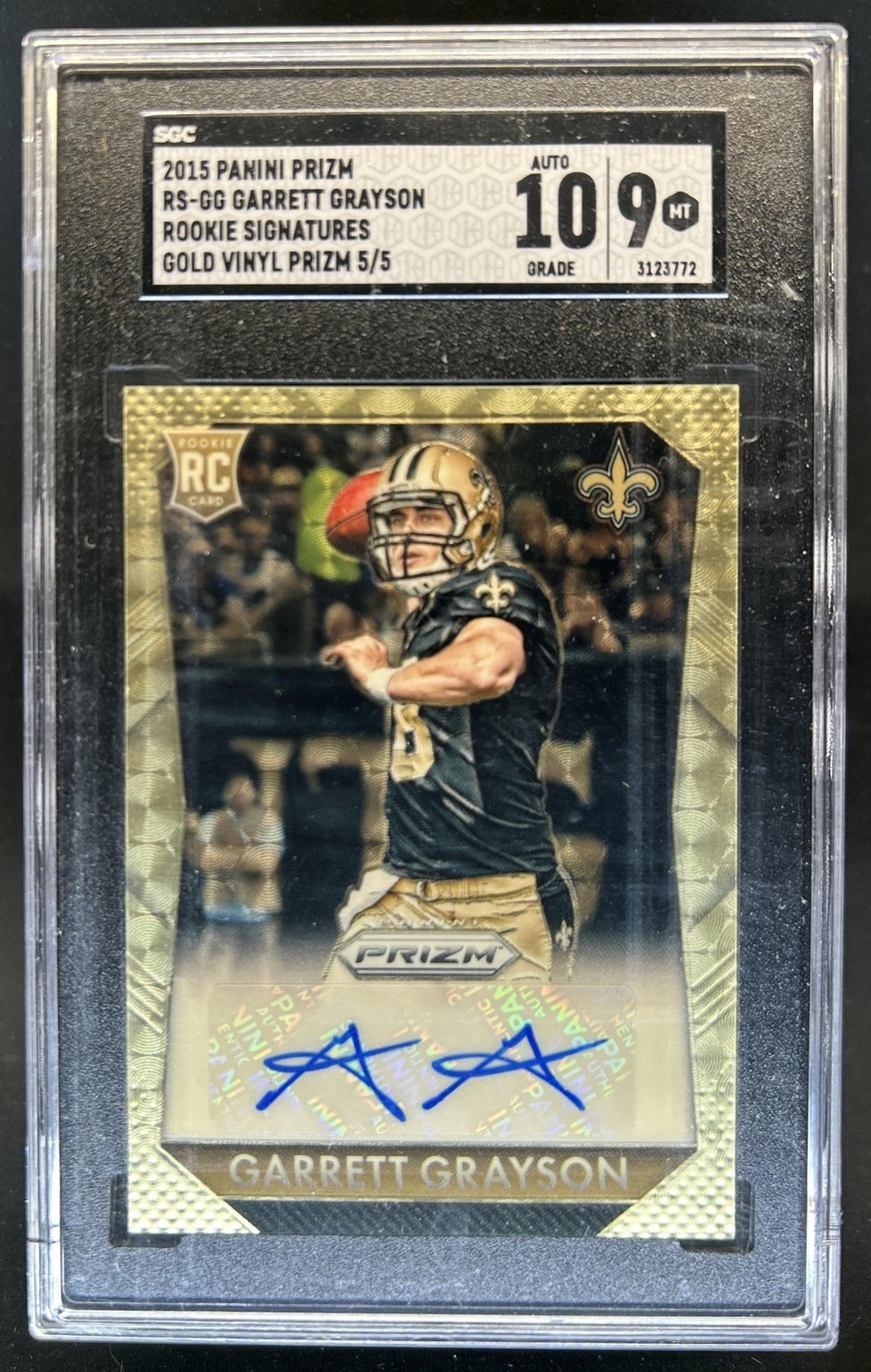 2015 Panini Prizm Garrett Grayson Rookie RC Gold Vinyl Auto #/5 Saints SGC 9 10
