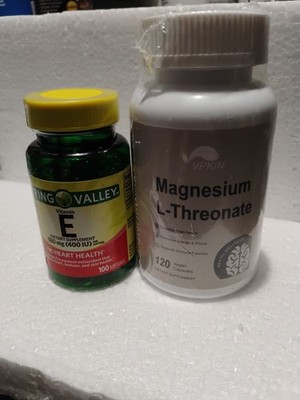 Magnesium L Threonate  - 120x  Capsules - Non-GMO  & Spring Valley Vitamin E