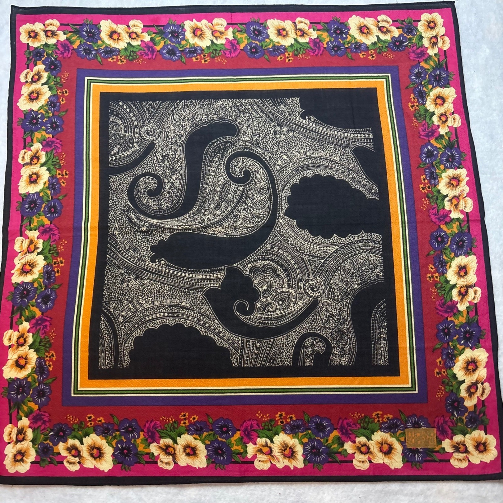 Vtg LUCIANO SOPRANI Scarf Handkerchief Paisley Floral Jacquard Multicolor 19