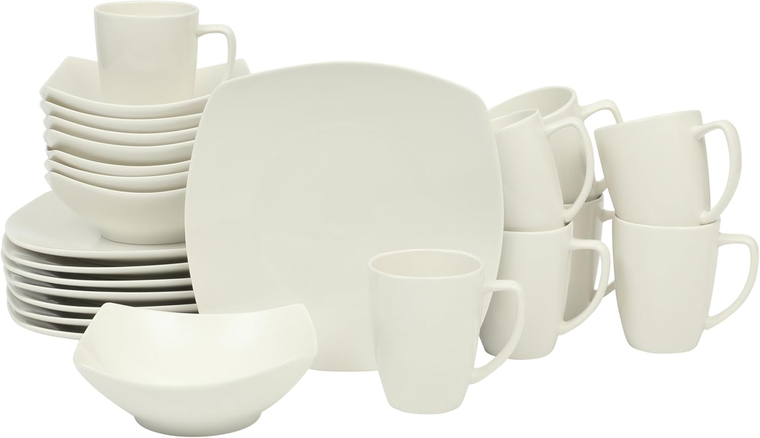 Zen Buffet 24-Piece Porcelain Dinnerware Set for 8 - White Ceramic Dishes