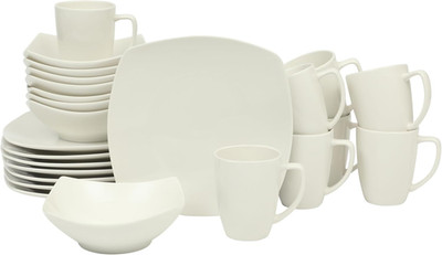 Zen Buffet 24-Piece Porcelain Dinnerware Set for 8 - White Ceramic Dishes