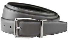 Classic Buckle Reversible Gray/Black Leather Dress Casual Belt 1-1/8" Wide