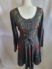 Sacred Threads Boho Dress S/M Black/ Gray Wit...