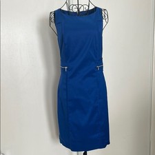 Ann Taylor Super Chic Blue Sheath Sleeveless Dress With Zipper Pockets Size 2