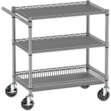 Rolling Cart With Wheels Heavy Duty 3 Tier Metal Utility Cart 990lbs Capacity Mu
