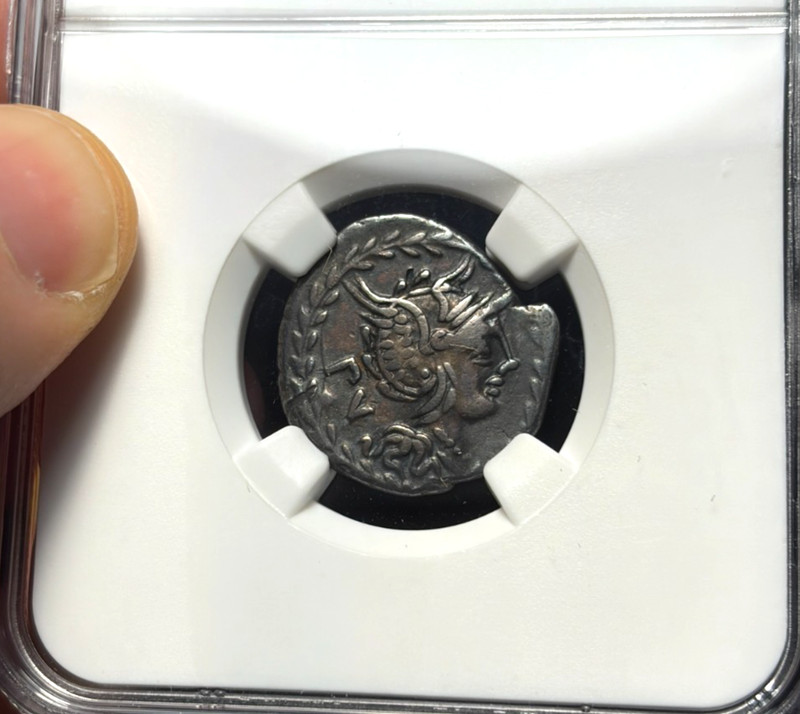 (#102849) Roman Republic: M. Lucilius Rufus.  101 BC  NGC VF! (see video!)