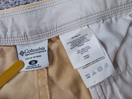 Columbia 36 Mens Shorts Cargo Yellow Cotton Lined Flat Front - Picture 10 of 17