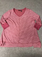 H By Halston Womens Red Heather 3/4 Sleeve Blouse V Neck Pullover Size Lg