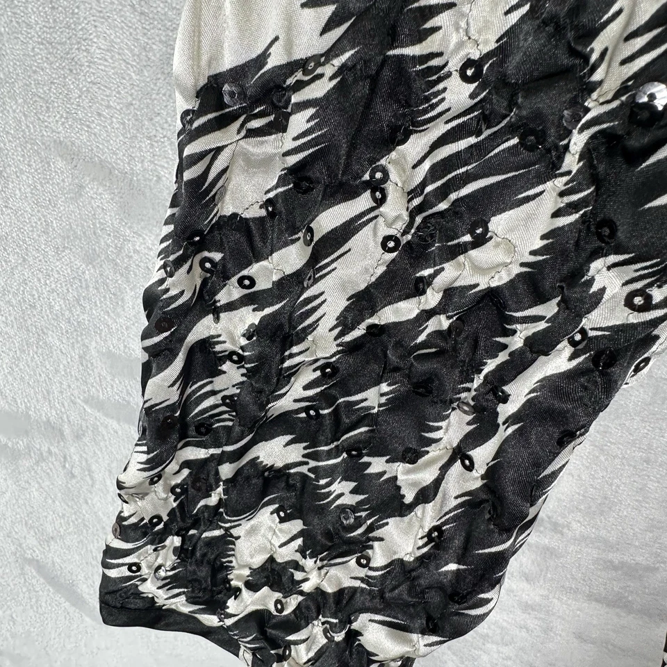 复古 MSK 夹克女式 S 斑马缎亮片纹理 90 年代 Y2K 拉链 Glam — 第 4/4 张图片