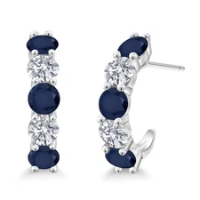 3.18 Ct Round Blue Sapphire G/H Lab Grown Diamond 925 Sterling Silver Earrings