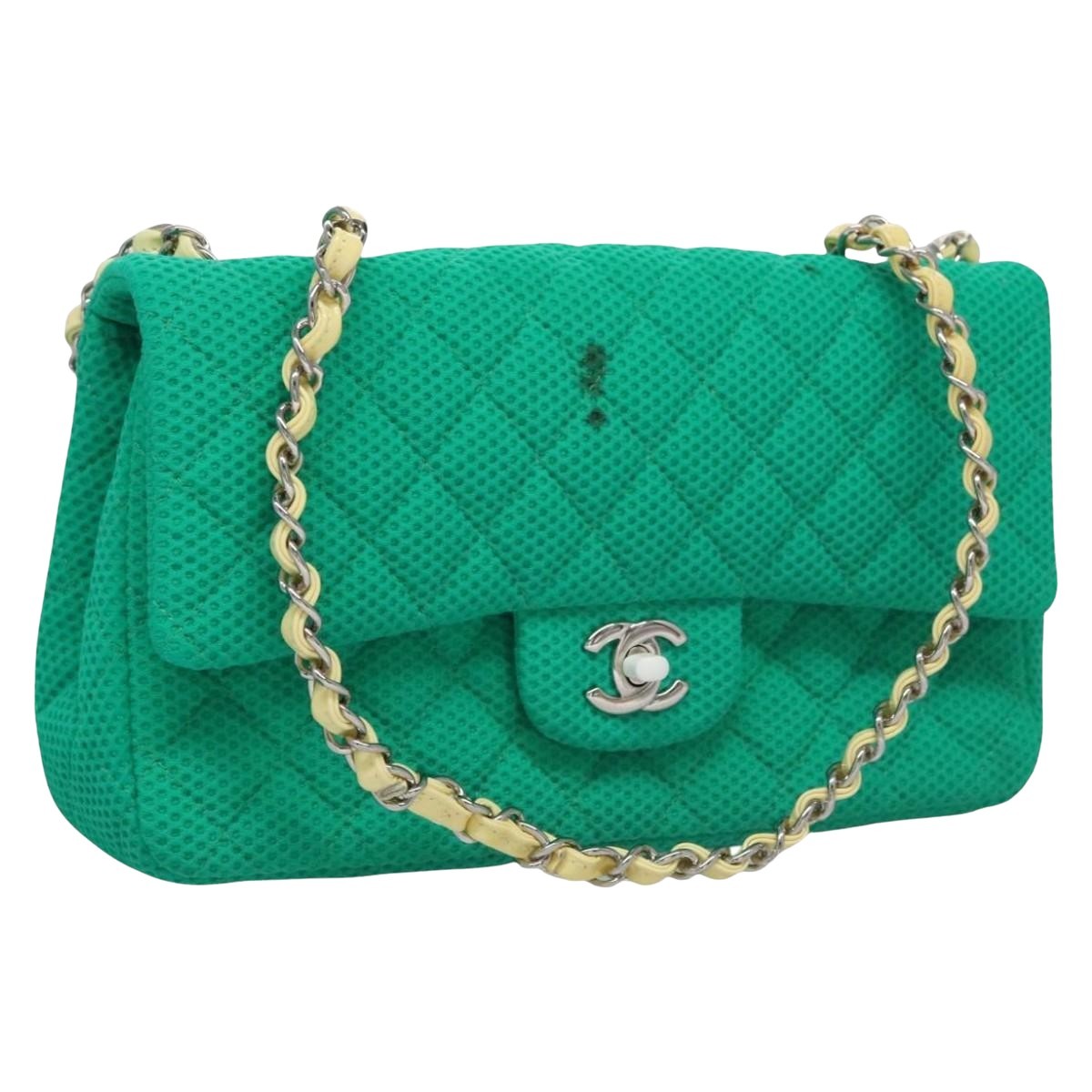 Chanel Green Cotton Shoulder Bag Authentic