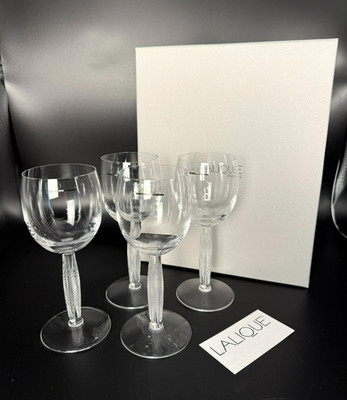 Lalique (Paris) ''DIAMANT'' (Diamond) Crystal Wine Glasses #17350 (Set/4) NIB