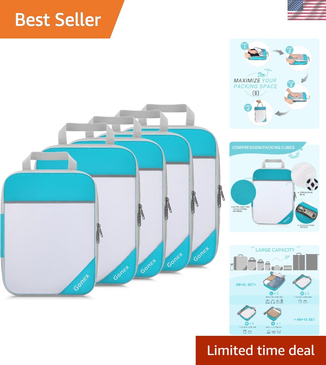 Compression Packing Cubes, Extensible Storage Mesh Bags Organizers-image