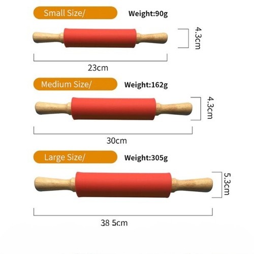 Non-Stick Silicone Rolling Pin Wooden Handle Dough Flour Roller Cooking Tool - Picture 6 of 10