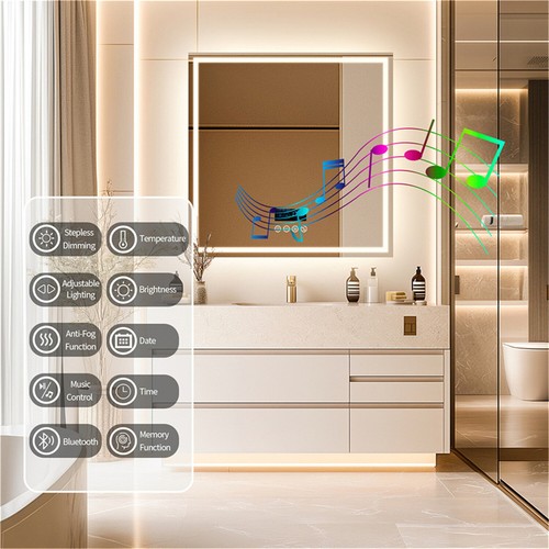 80CM Bluetooth LED Bathroom Mirror Frontlit+Backlit Makeup Mirror Defog Dimming - Picture 8 of 15