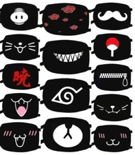 Cloth Face Mask Cartoon Anime Funny Expression Cotton Washable Reusable Black