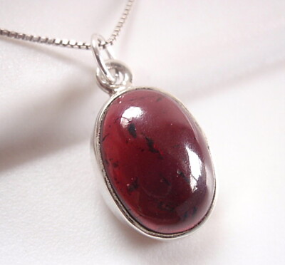 Halskette roter Granat weich oval 925 Sterling Silber