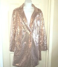 L&b Dressy Rose-gold Sequin Long Jacket Notch Collar 2 Side Pockets Sz L