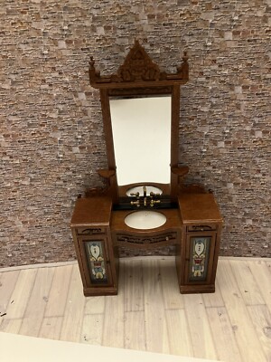 Dolls House Rare Ornate Quality Jiayi Sink Dressing Table Mirror Vanity Unit