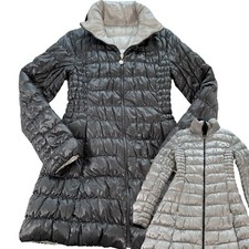 Laundry By Shelli Segal Womens Xs Black Silver Reversible Puffer Down Coat