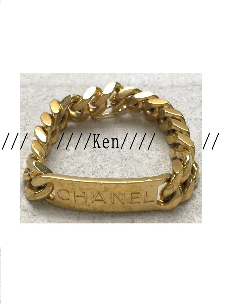 CHANEL Bracelet Bangle AUTH Coco Mark chain Logo Vintage Rare GOLD