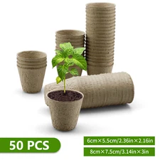 50Pack Biodegradable Peat Pots for Seedlings Seed Starter Starting Tray Round