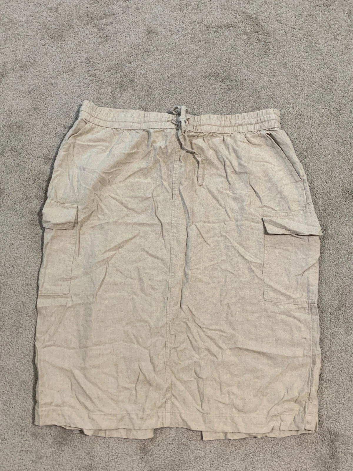 A New Day Linen Blend Cargo Skirt Women 1X Wheat Elastic Waist Pockets Lagenlook