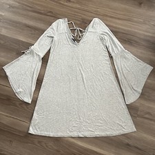 American Eagle Cold Shoulder Bell Flare Sleeve Boho Dress Heather Gray Size S-M