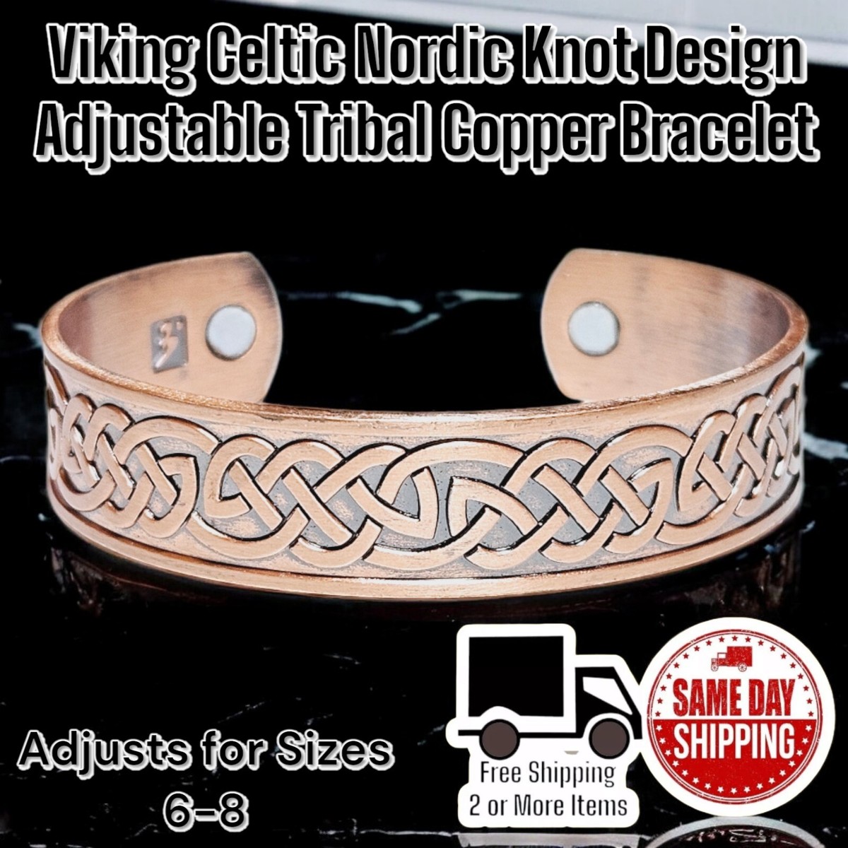 Copper Magnetic Cuff Bracelet Arthritis Pain Therapy Energy Viking Celtic  Knot