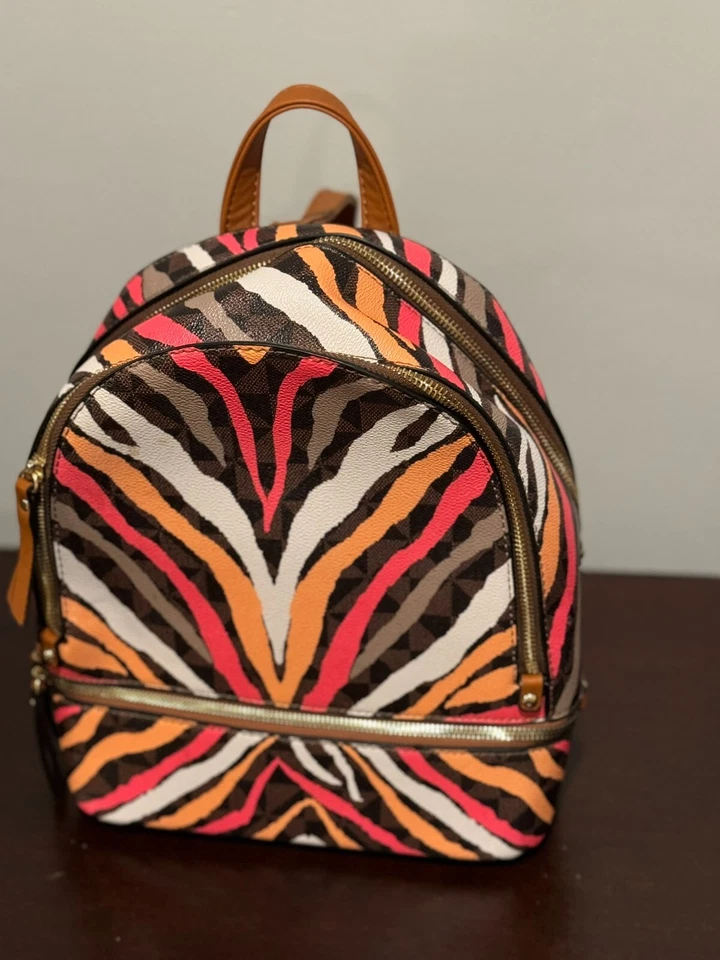 Mini mochila de cuero multicolor con estampado de cebra y lona