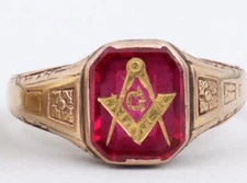 Antique Victorian 10k Yellow Gold Masonic Ruby men’s Ring Size 9.5