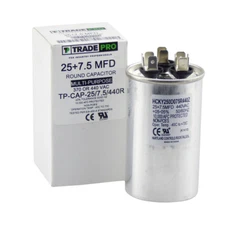 25+7.5 MFD 440 Volt Round Run Capacitor - Tradepro - 20/7.5/440