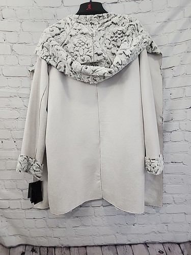 Adrienne Landau Women's Reversible Faux Fur Button Trench Coat Size L - Picture 8 of 11