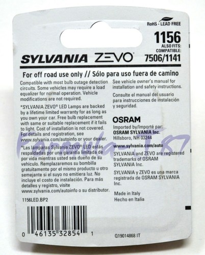 Sylvania ZEVO LED Light 1156 White 6000K Two Bulbs Front Turn Signal Replace EO - Picture 3 of 12
