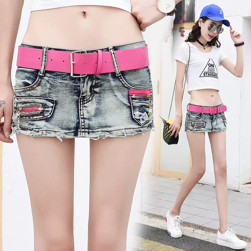 Women Girl Mini Jeans Shorts Skirts Trousers Denim Pink Zipper