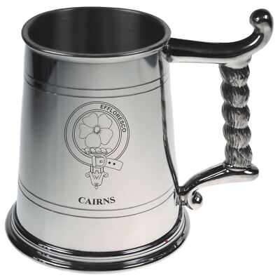 Cairns Crest Tankard with Rope Handle in Polished Pewter 1 Pint Capacity
