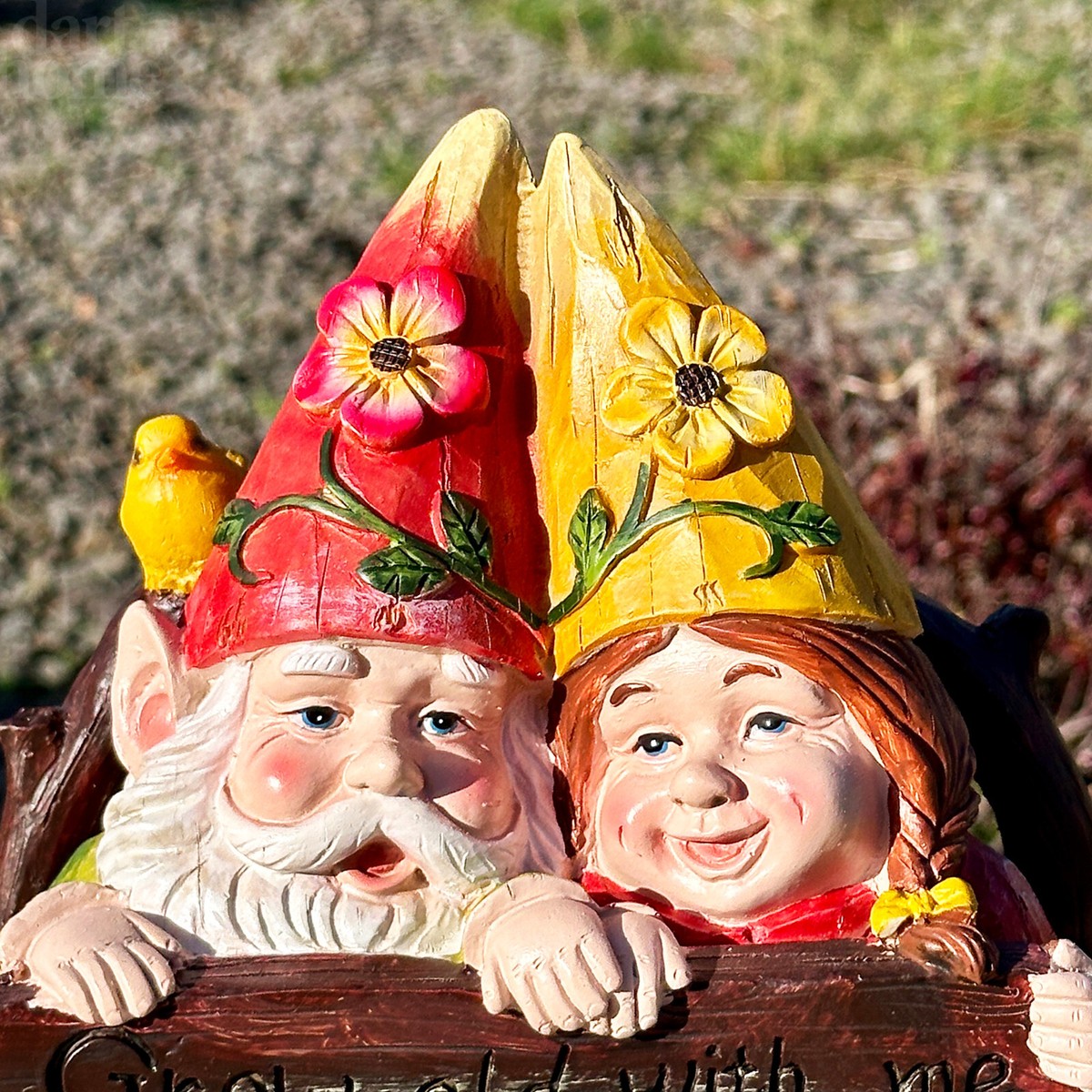 Gnome Couple Ornament Grow Old With Me Resin Garden Elf Pair