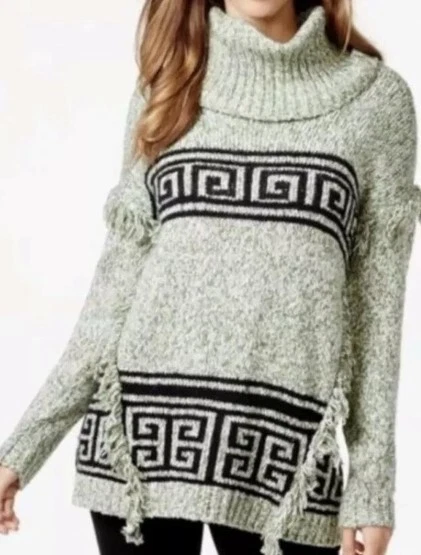 Suéter Kensie Talla S Capucha Difusa Cuello Azteca Suroeste Mixto Media Helecho Combo Foto 3 de 4