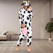 CANASOUR Pijama de Vaca de Una Pieza Adultos Mujeres Suave Pijama con Capucha Disfraz de Animal
