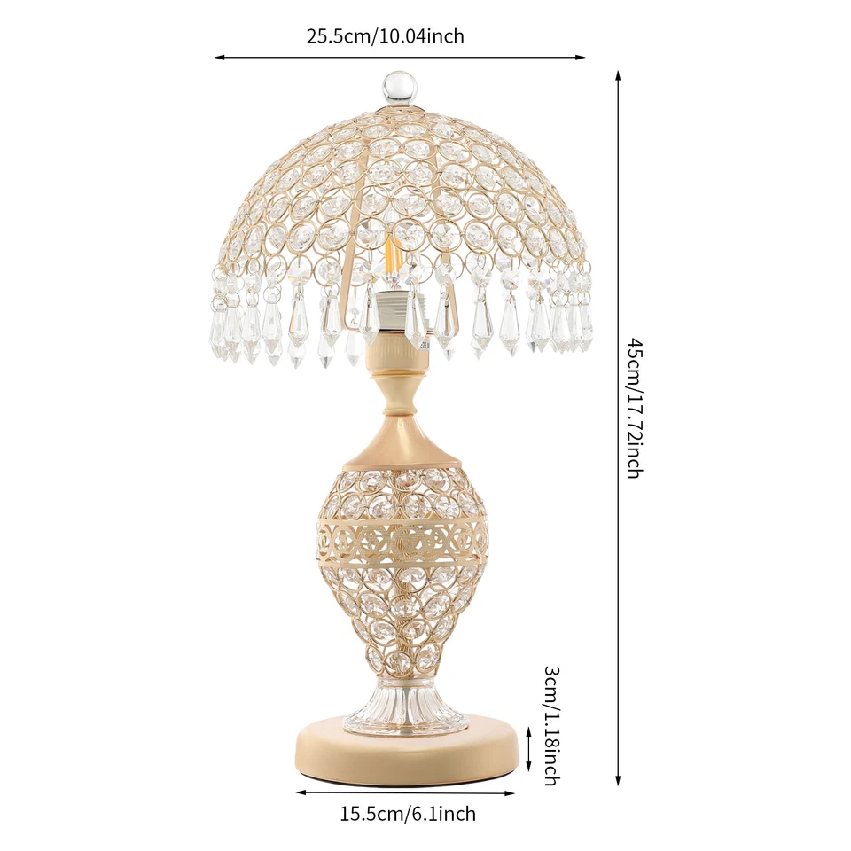 Gold Crystal Table Lamp Desk Bedroom Living Room Lighting Bedside Light E26 - Image 3 of 4