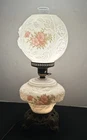 Gone With The Wind 3D Pink Rose Cast Brass Base Milk Glass Parlor Lamp 21½" Tall