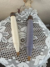 Vintage (2) Wooden Spools Bobbins Thread Yarn Made Into Wall Hanging Germany