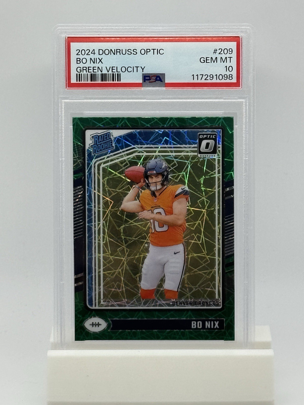 2024 Donruss Optic Green Velocity Prizm #209 Bo Nix Broncos RC Rookie PSA 10
