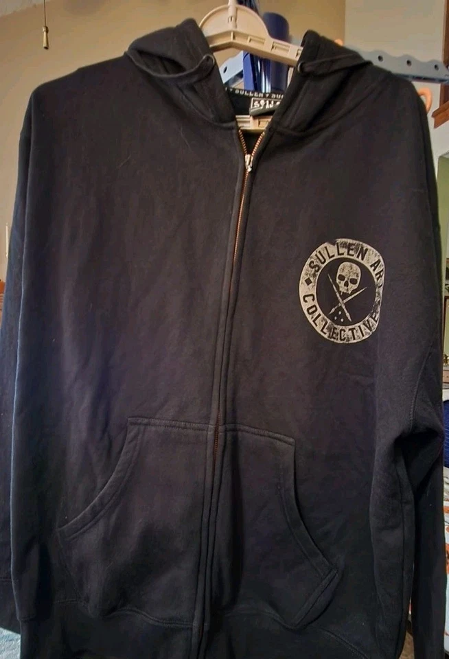 SULLEN Art Collective 全拉链骷髅标志 连帽衫 XL 仿旧纹身 D25 全新 — 第 2/4 张图片