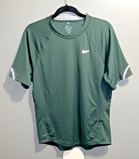 Nike Dri-Fit Running Active Shirt Mens M Reflective Trim Green Short Sleeve
