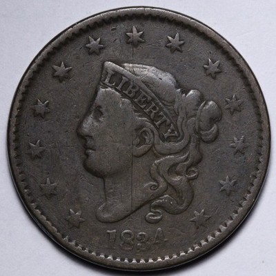 1834 Coronet Head Large Cent FINE E116 SUNM