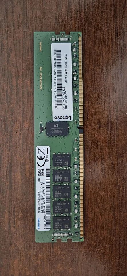 LENOVO RAM DDR4 2rx8 PC4 2666V ECC RE 1 FRU 01KR337 8GB DIMM - Image 2 of 2