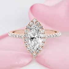 Rose Gold Diamond Ring Wedding Lab Grown Marquise 1.6 Carat IGI Certified 14k